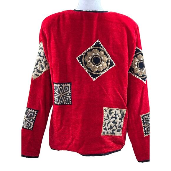 Allure red/black patchwork Jacket, artisanal, ethnic, folksy, vintage inspired - Picture 2 of 6